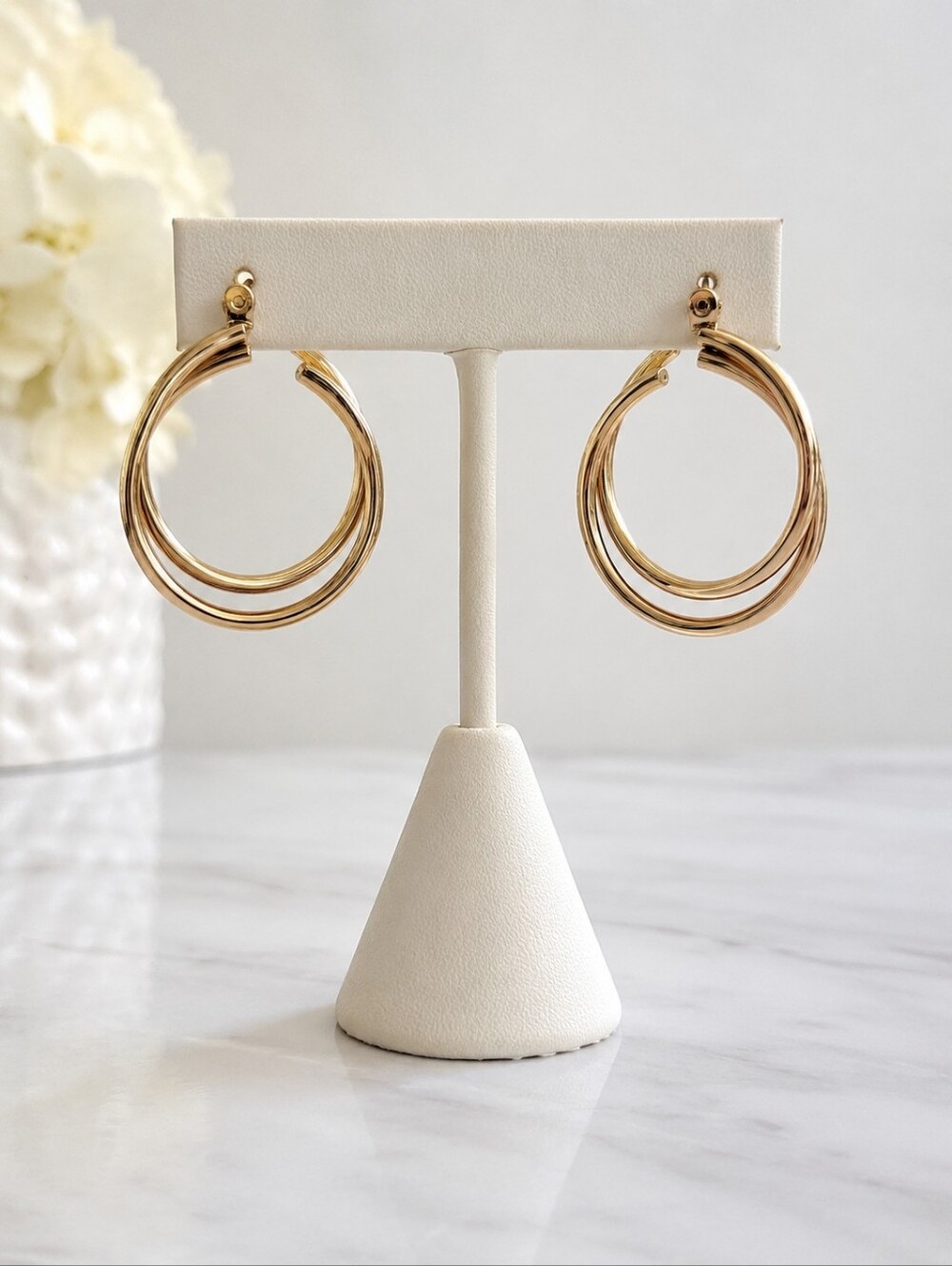 Nine West Gold Tone Double Hoop Earrings NWT Classic Polished Statement